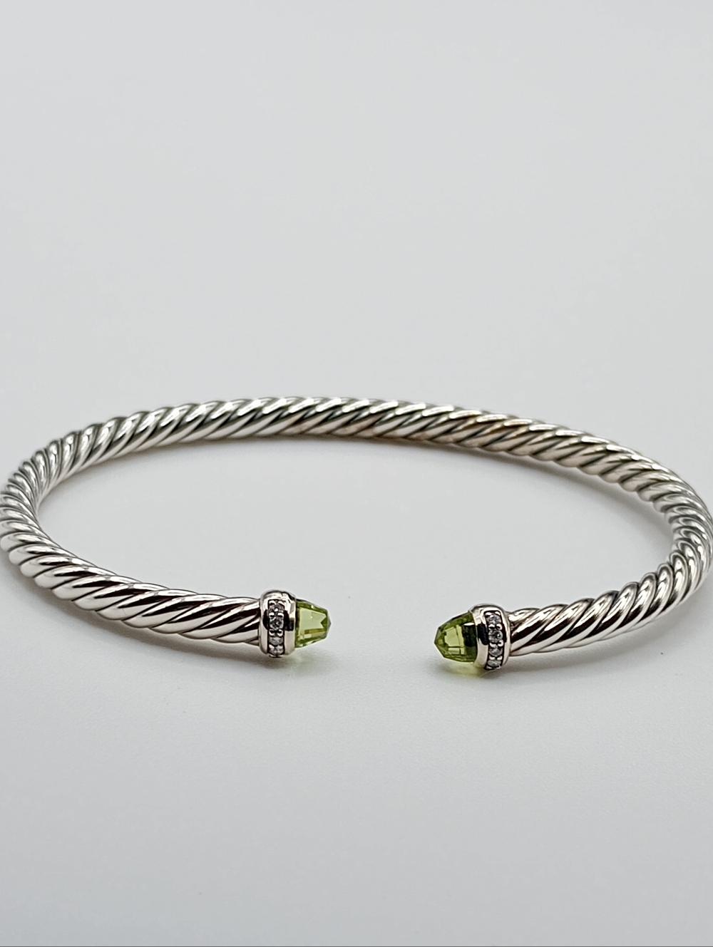 David Yurman Sterling Flex Cable  with Diamonds And Peridot Bracelet